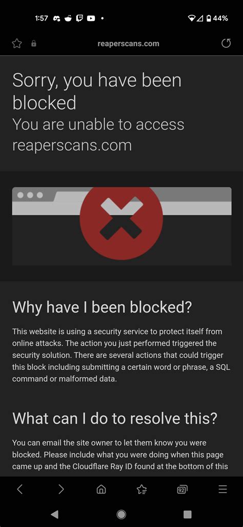 ago I&39;m experiencing the same thing I doubt it&39;s an actual block probably just a fuckup with cloudflare 1 Eligon-5th 6 mo. . Reaperscans blocked